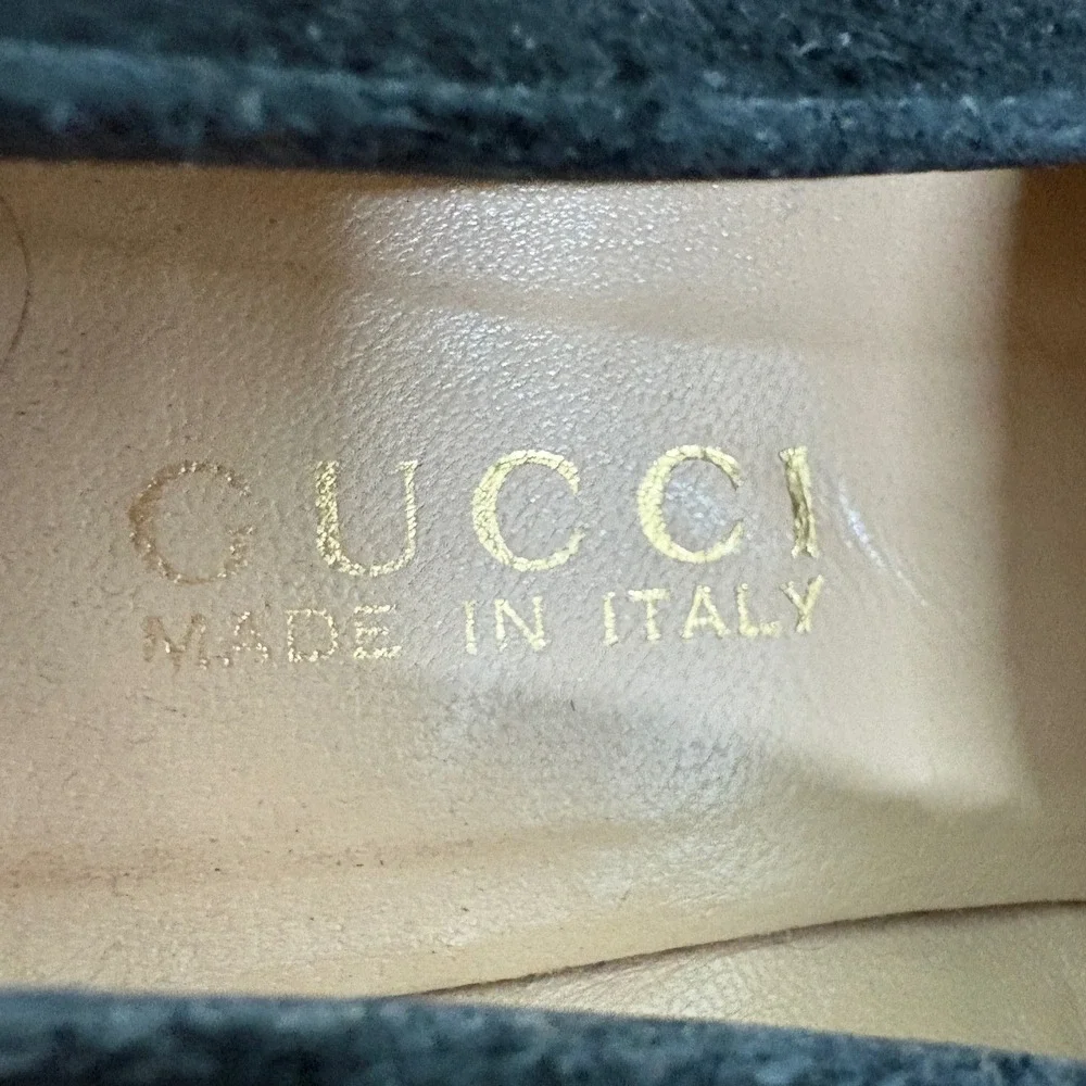 Gucci Marmont Mid‑Heel Suede Loafers Early Bar Hardware Version Black Women's 6B
